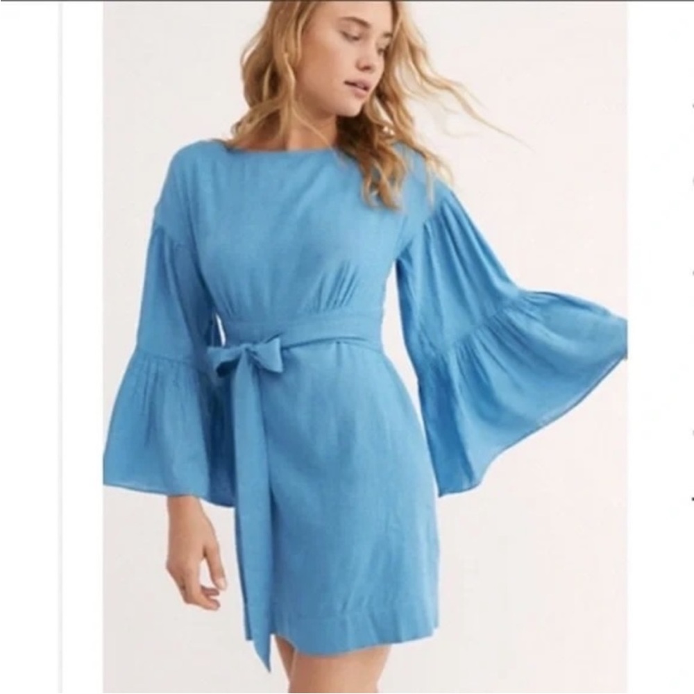 Free People Boho The Maidia Mini Dress Back Tie Bell Sleeve. S. NWT.